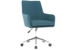 Miliboo Fauteuil De Bureau|Fauteuil De Bureau Petit Prix-Chaise de bureau à roulettes en tissu bleu canard et acier chromé SHANA