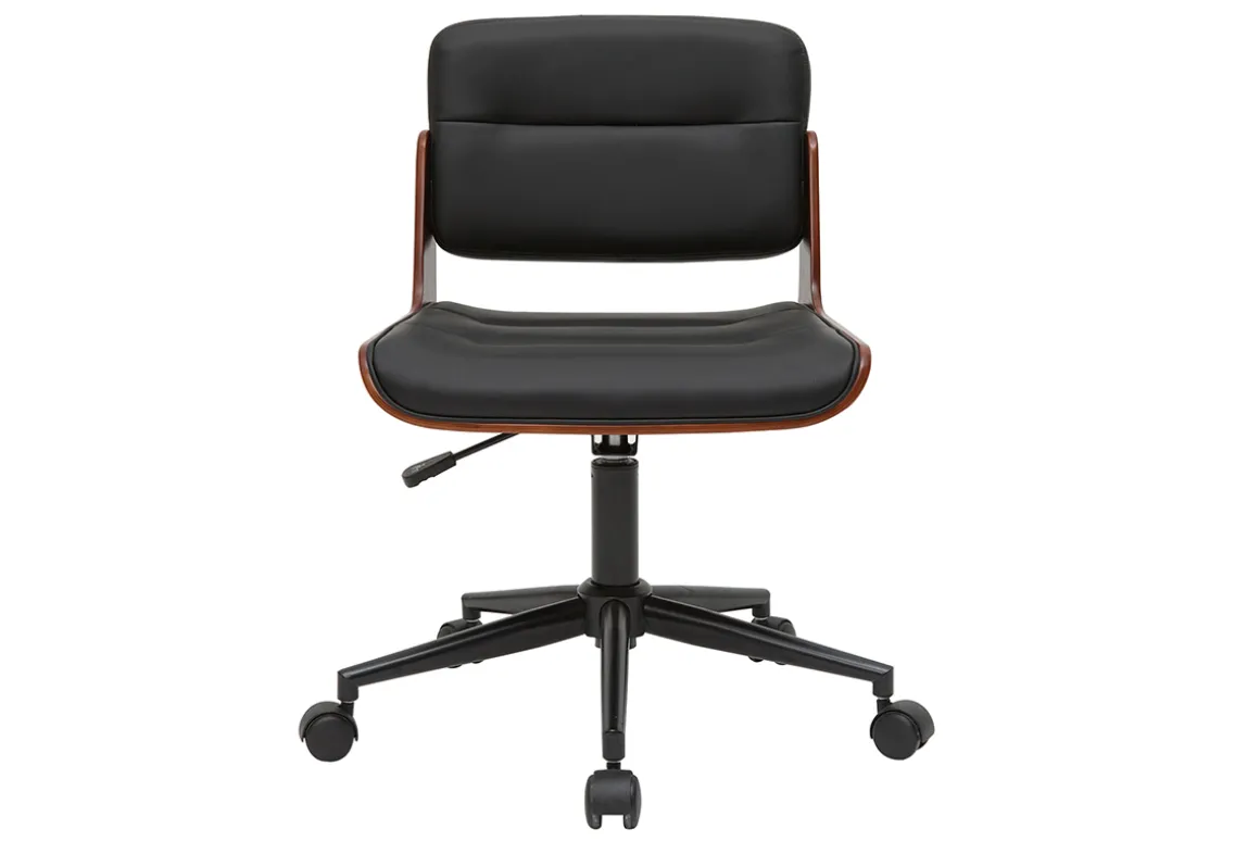 Miliboo Fauteuil De Bureau|Fauteuil De Bureau Petit Prix-Chaise de bureau à roulettes design noir, bois foncé noyer et métal noir ARAMON