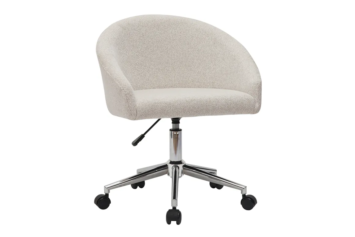 Miliboo Fauteuil De Bureau-Chaise de bureau à roulettes design en tissu velours chenille beige et acier chromé RAVEN