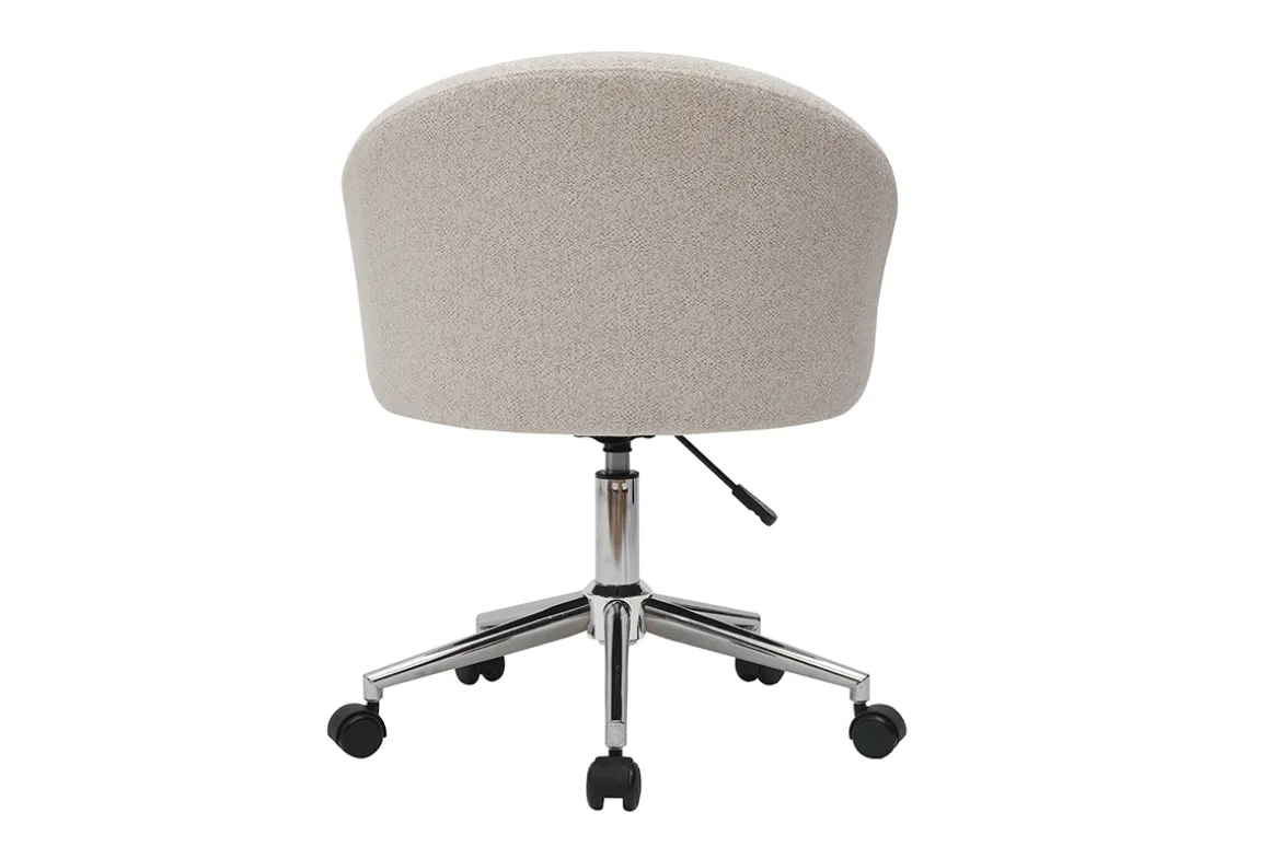 Miliboo Fauteuil De Bureau-Chaise de bureau à roulettes design en tissu velours chenille beige et acier chromé RAVEN