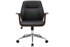 Miliboo Fauteuil De Bureau-Chaise de bureau à roulettes design noir, bois foncé noyer et acier chromé RUFIN