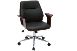 Miliboo Fauteuil De Bureau-Chaise de bureau à roulettes design noir, bois foncé noyer et acier chromé RUFIN