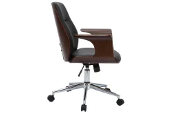 Miliboo Fauteuil De Bureau-Chaise de bureau à roulettes design noir, bois foncé noyer et acier chromé RUFIN