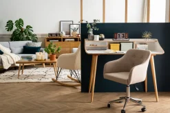 Miliboo Fauteuil De Bureau|Fauteuil De Bureau Petit Prix-Chaise de bureau à roulettes capitonnée en tissu gris clair et acier chromé BALTIK