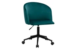 Miliboo Fauteuil De Bureau|Fauteuil De Bureau Petit Prix-Chaise de bureau à roulettes en tissu velours bleu pétrole et métal noir VANITY