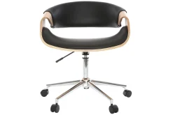 Miliboo Fauteuil De Bureau|Fauteuil De Bureau Petit Prix-Chaise de bureau à roulettes design noir, bois clair et acier chromé ARAMIS