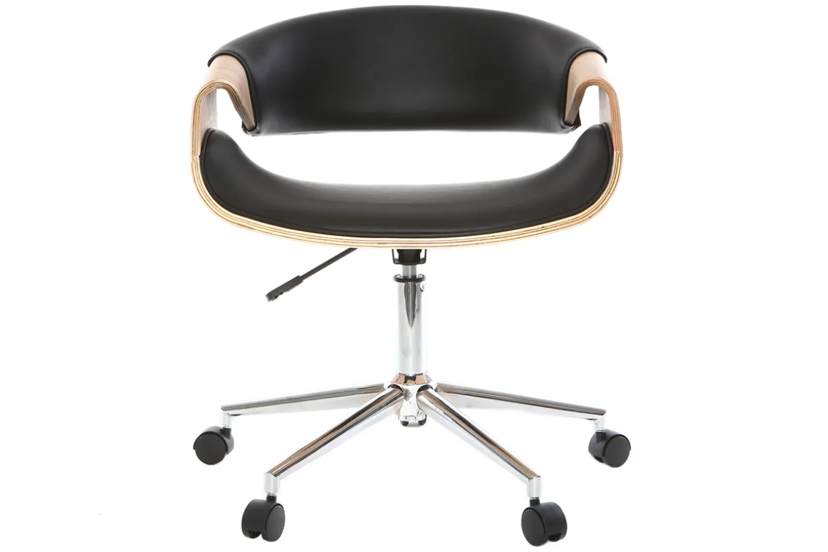 Miliboo Fauteuil De Bureau|Fauteuil De Bureau Petit Prix-Chaise de bureau à roulettes design noir, bois clair et acier chromé ARAMIS