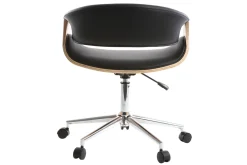 Miliboo Fauteuil De Bureau|Fauteuil De Bureau Petit Prix-Chaise de bureau à roulettes design noir, bois clair et acier chromé ARAMIS