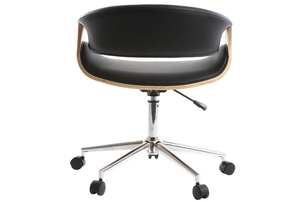 Miliboo Fauteuil De Bureau|Fauteuil De Bureau Petit Prix-Chaise de bureau à roulettes design noir, bois clair et acier chromé ARAMIS