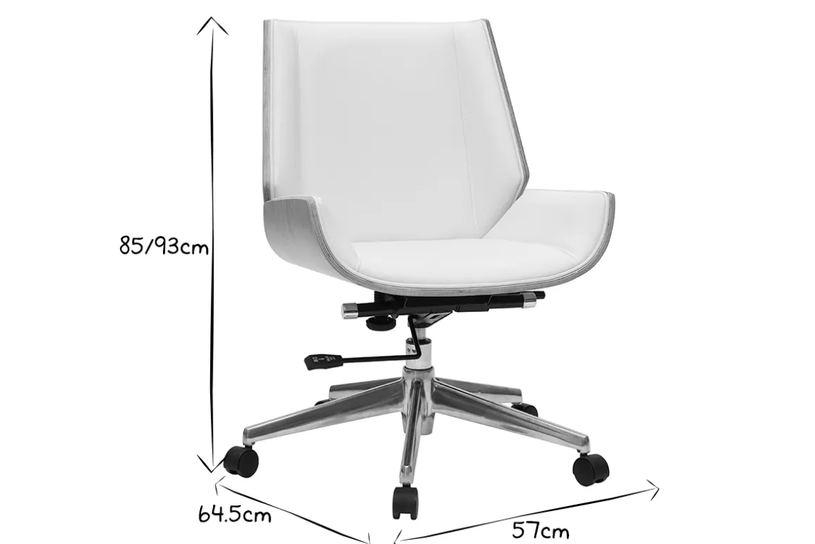 Miliboo Fauteuil De Bureau-Chaise de bureau à roulettes design en tissu gris clair, bois clair et acier chromé CURVED