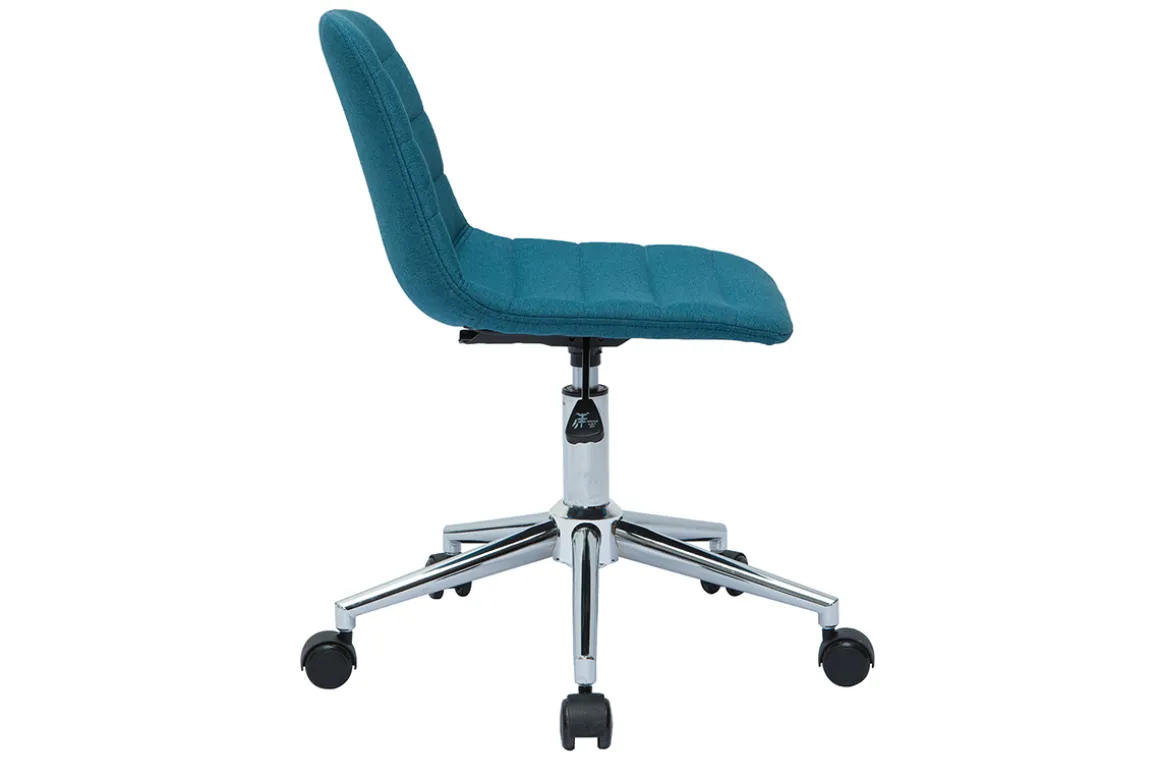 Miliboo Fauteuil De Bureau|Fauteuil De Bureau Petit Prix-Chaise de bureau à roulettes design en tissu bleu canard et acier chromé SAURY
