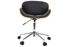 Miliboo Fauteuil De Bureau|Fauteuil De Bureau Petit Prix-Chaise de bureau à roulettes design noir, bois foncé noyer et acier chromé WALNUT