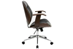 Miliboo Fauteuil De Bureau-Chaise de bureau à roulettes design noir, bois foncé noyer et acier chromé YORKE