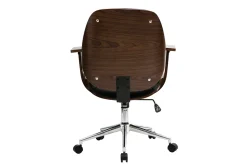 Miliboo Fauteuil De Bureau-Chaise de bureau à roulettes design noir, bois foncé noyer et acier chromé YORKE