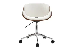 Miliboo Fauteuil De Bureau|Fauteuil De Bureau Petit Prix-Chaise de bureau à roulettes design blanc, bois foncé noyer et acier chromé WALNUT