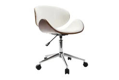 Miliboo Fauteuil De Bureau|Fauteuil De Bureau Petit Prix-Chaise de bureau à roulettes design blanc, bois foncé noyer et acier chromé WALNUT