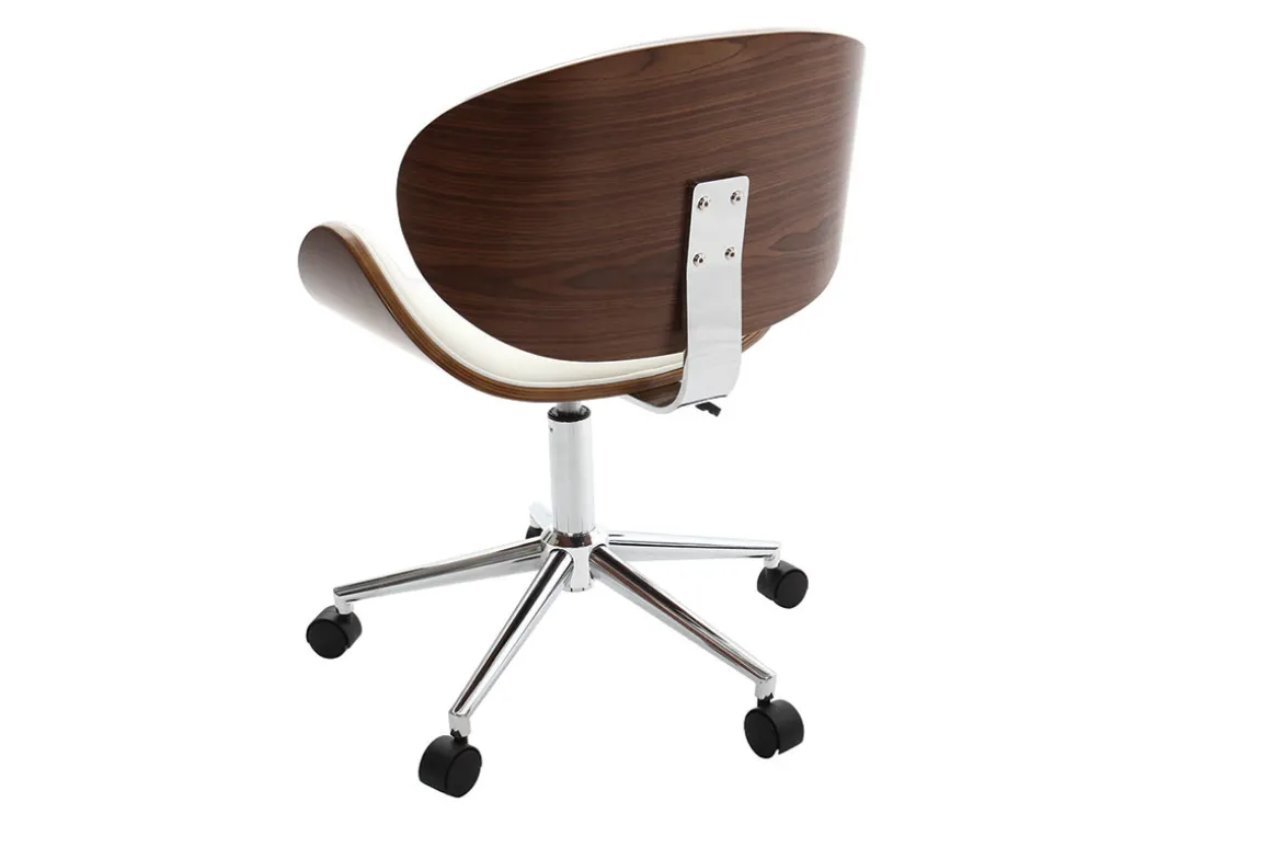 Miliboo Fauteuil De Bureau|Fauteuil De Bureau Petit Prix-Chaise de bureau à roulettes design blanc, bois foncé noyer et acier chromé WALNUT