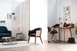 Miliboo Fauteuil De Bureau|Fauteuil De Bureau Petit Prix-Chaise de bureau à roulettes design blanc, bois foncé noyer et acier chromé WALNUT