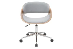 Miliboo Fauteuil De Bureau|Fauteuil De Bureau Petit Prix-Chaise de bureau à roulettes design en tissu gris, bois clair et acier chromé BENT