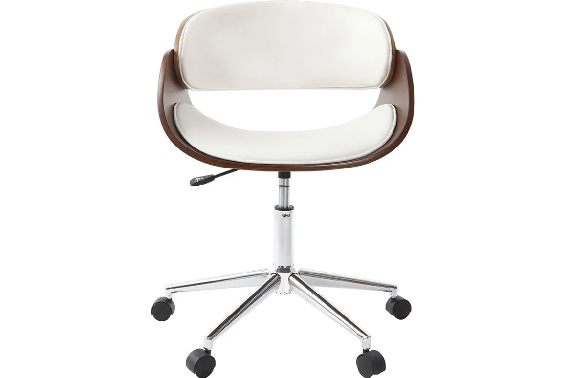 Miliboo Fauteuil De Bureau-Chaise de bureau à roulettes design blanc, bois foncé noyer et acier chromé BENT
