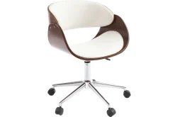 Miliboo Fauteuil De Bureau-Chaise de bureau à roulettes design blanc, bois foncé noyer et acier chromé BENT