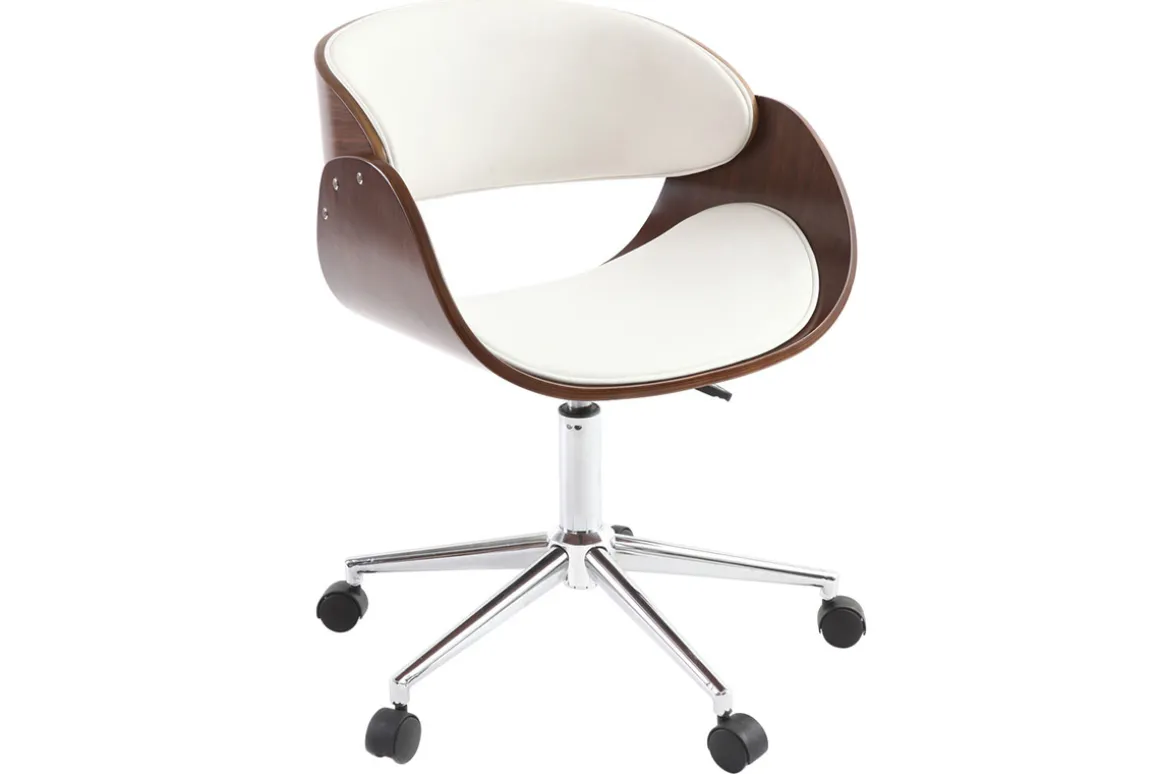 Miliboo Fauteuil De Bureau-Chaise de bureau à roulettes design blanc, bois foncé noyer et acier chromé BENT