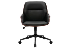 Miliboo Fauteuil De Bureau-Chaise de bureau à roulettes design noir, bois foncé et métal noir MARLOW