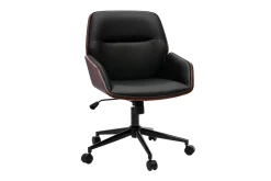 Miliboo Fauteuil De Bureau-Chaise de bureau à roulettes design noir, bois foncé et métal noir MARLOW