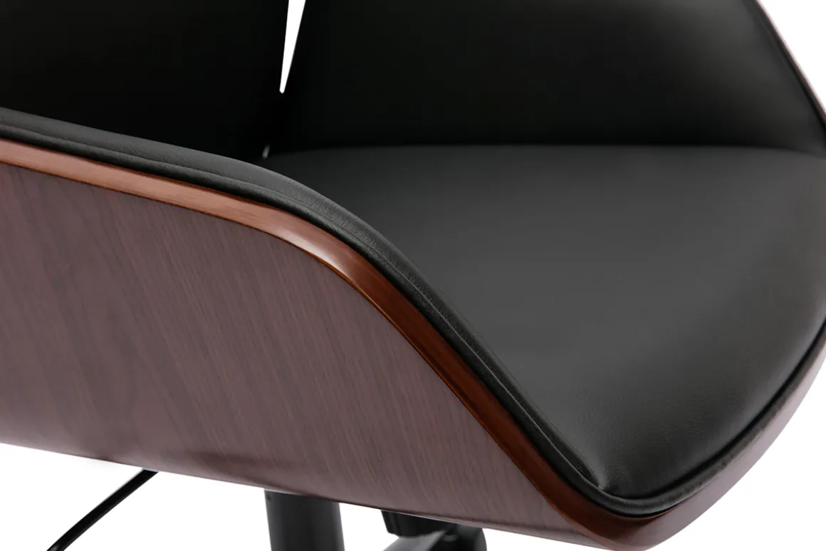 Miliboo Fauteuil De Bureau-Chaise de bureau à roulettes design noir, bois foncé et métal noir MARLOW