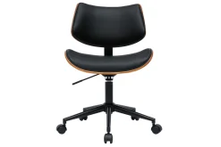 Miliboo Fauteuil De Bureau|Fauteuil De Bureau Petit Prix-Chaise de bureau à roulettes design noir, bois foncé noyer et métal noir MALMO