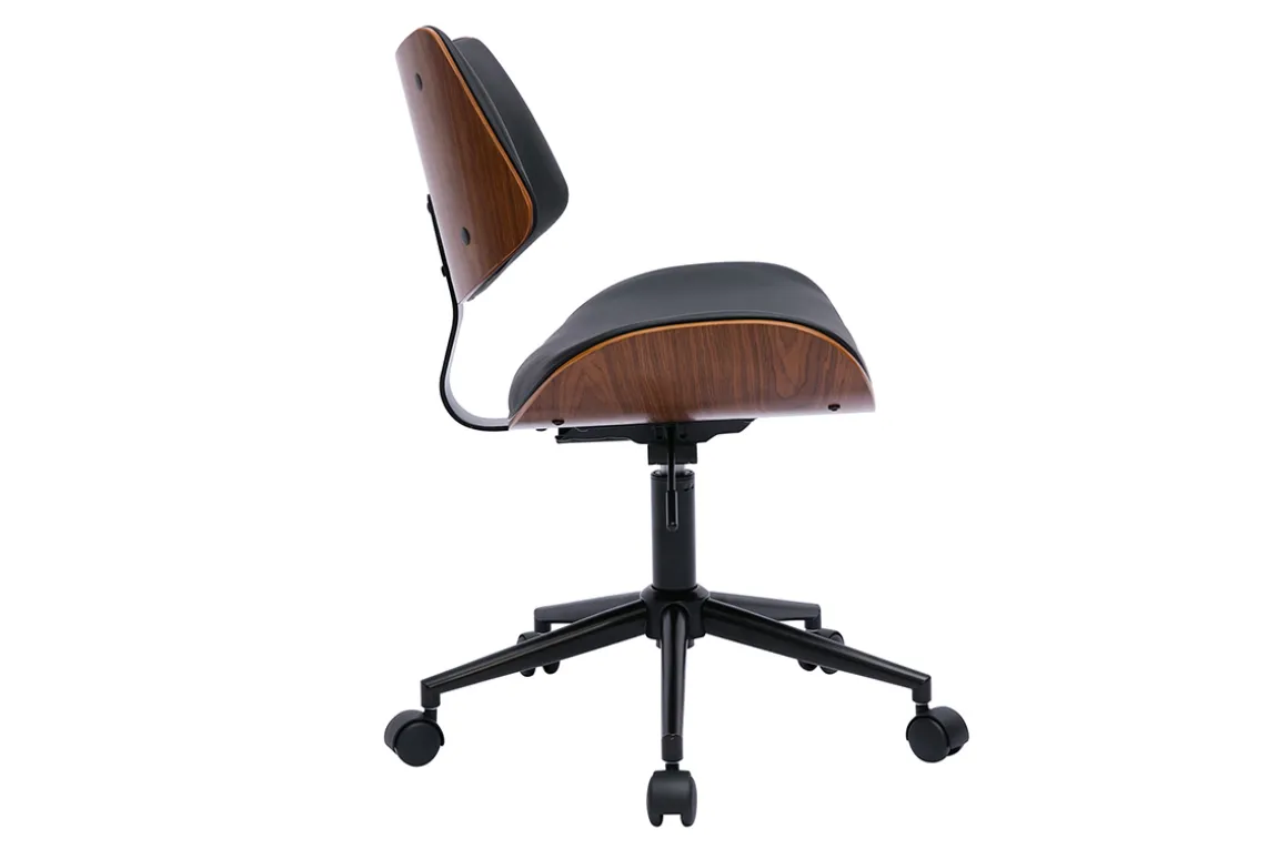 Miliboo Fauteuil De Bureau|Fauteuil De Bureau Petit Prix-Chaise de bureau à roulettes design noir, bois foncé noyer et métal noir MALMO