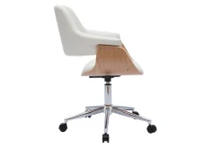 Miliboo Fauteuil De Bureau-Chaise de bureau à roulettes design blanc, bois clair et acier chromé HANSEN