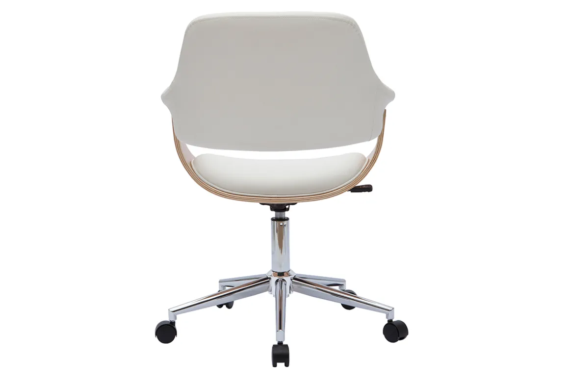 Miliboo Fauteuil De Bureau-Chaise de bureau à roulettes design blanc, bois clair et acier chromé HANSEN