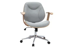 Miliboo Fauteuil De Bureau-Chaise de bureau à roulettes design en tissu gris clair, bois clair et acier chromé YORKE