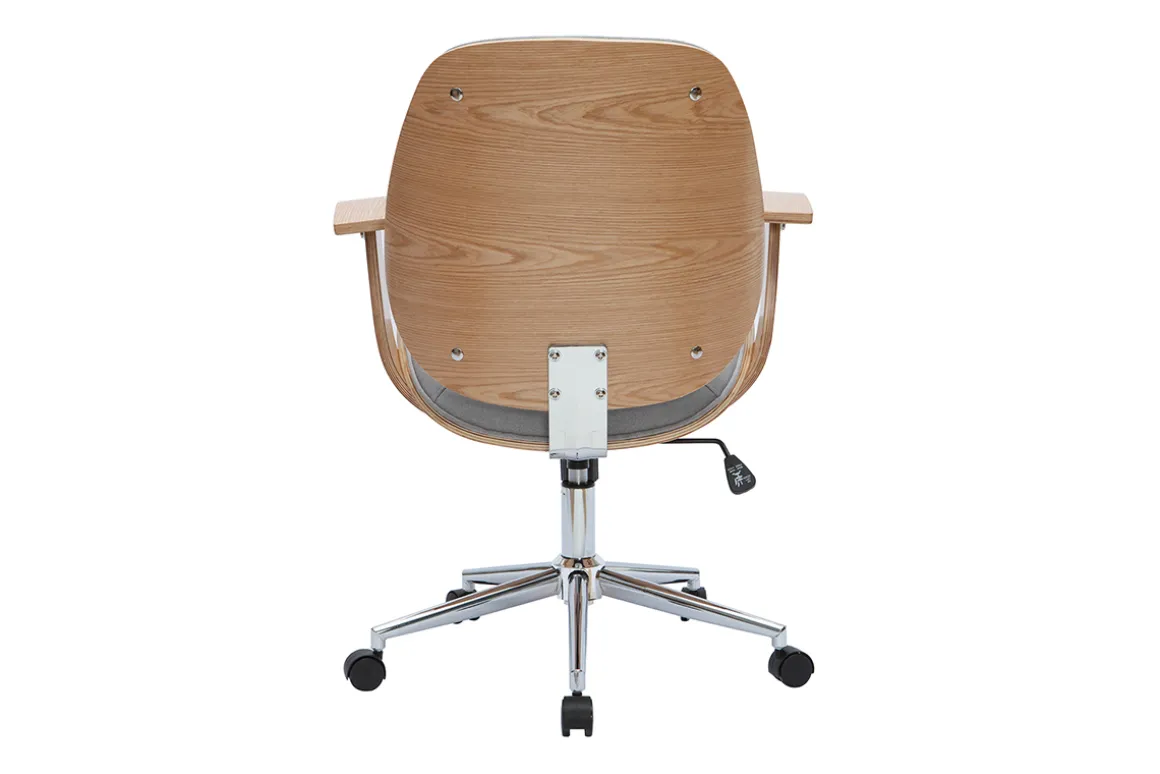 Miliboo Fauteuil De Bureau-Chaise de bureau à roulettes design en tissu gris clair, bois clair et acier chromé YORKE