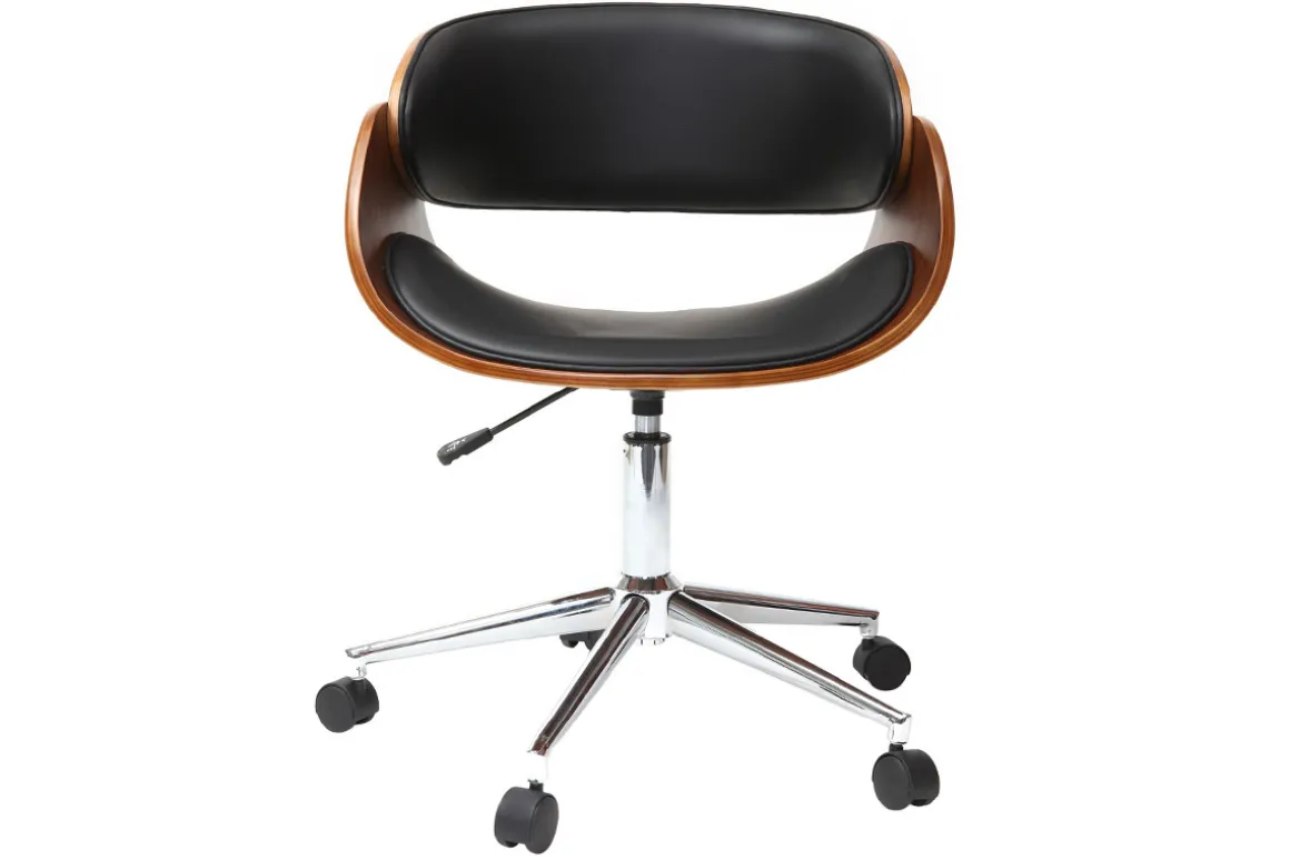 Miliboo Fauteuil De Bureau|Fauteuil De Bureau Petit Prix-Chaise de bureau à roulettes design noir, bois foncé noyer et acier chromé BENT