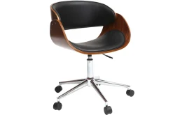 Miliboo Fauteuil De Bureau|Fauteuil De Bureau Petit Prix-Chaise de bureau à roulettes design noir, bois foncé noyer et acier chromé BENT