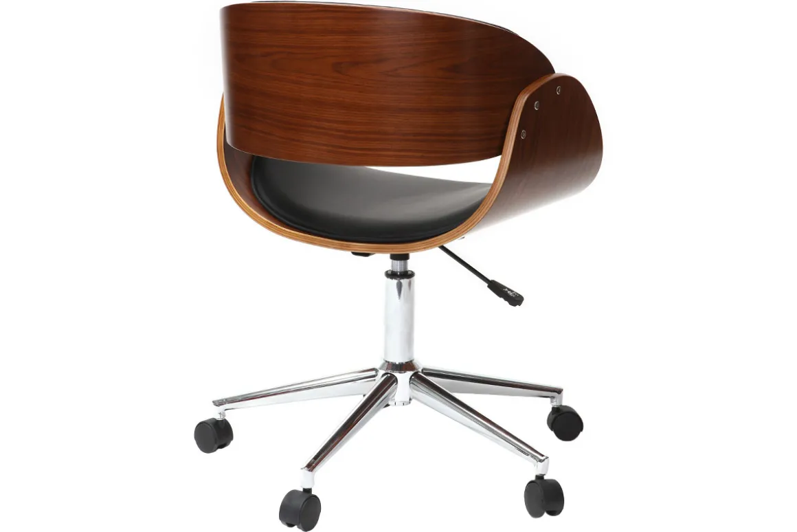 Miliboo Fauteuil De Bureau|Fauteuil De Bureau Petit Prix-Chaise de bureau à roulettes design noir, bois foncé noyer et acier chromé BENT