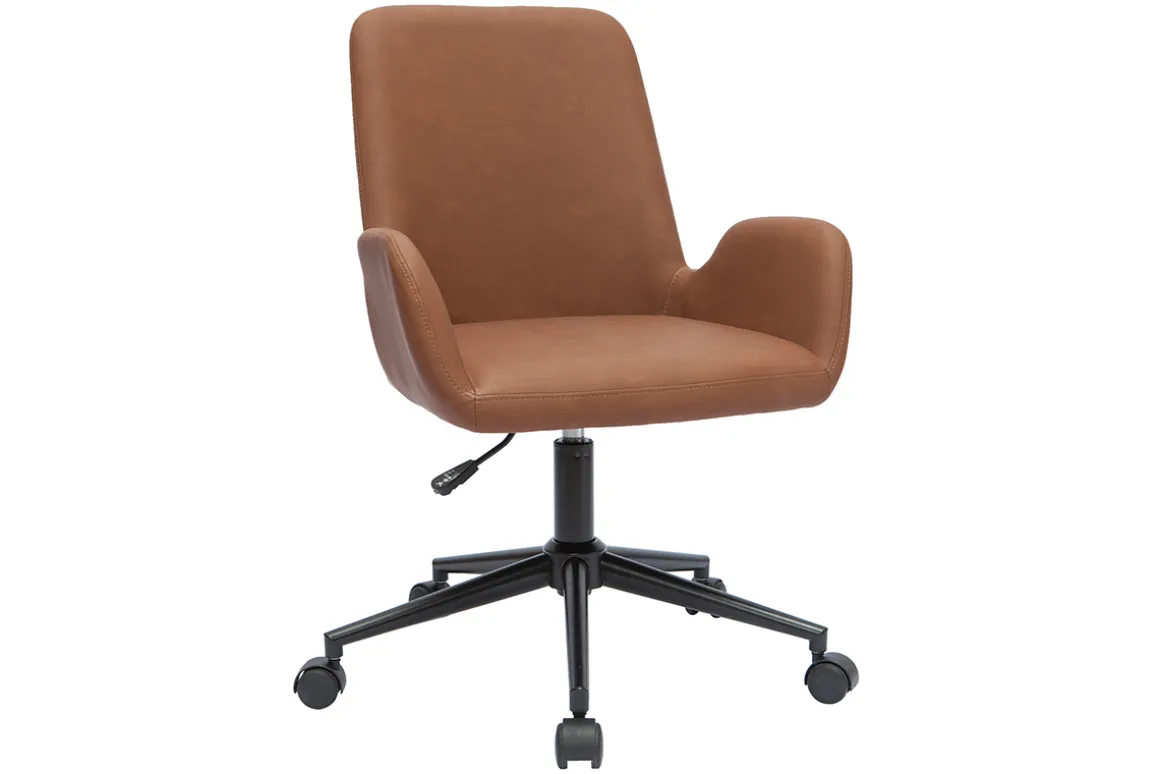 Miliboo Fauteuil De Bureau|Fauteuil De Bureau Petit Prix-Chaise de bureau à roulettes marron et métal noir ALBAN