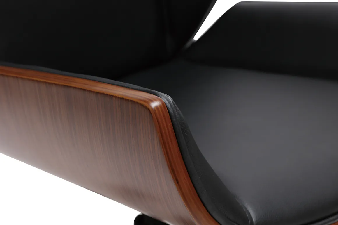 Miliboo Fauteuil De Bureau-Chaise de bureau à roulettes design noir, bois foncé noyer et acier chromé CURVED