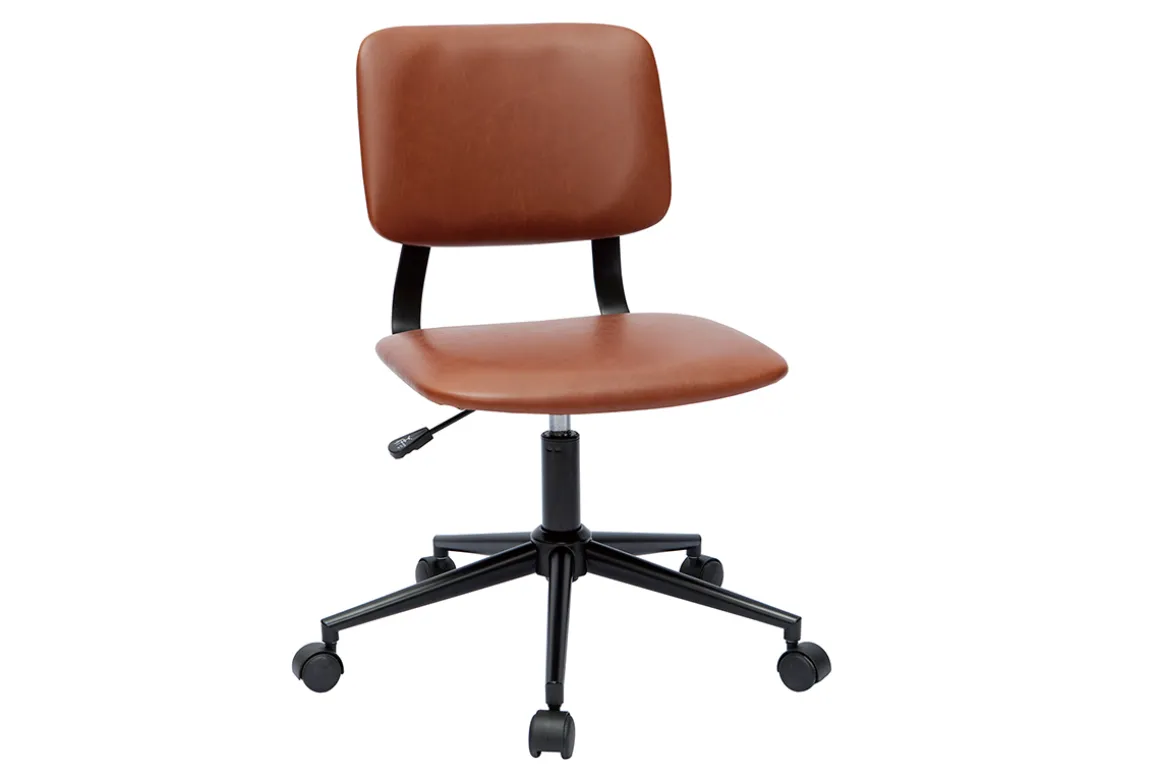 Miliboo Fauteuil De Bureau|Fauteuil De Bureau Petit Prix-Chaise de bureau à roulettes vintage marron et métal noir LAB