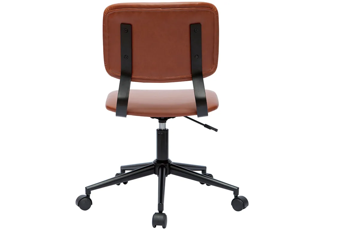 Miliboo Fauteuil De Bureau|Fauteuil De Bureau Petit Prix-Chaise de bureau à roulettes vintage marron et métal noir LAB