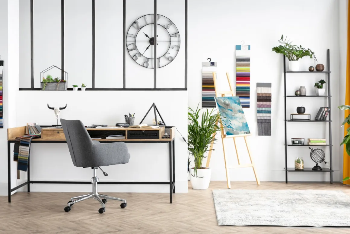 Miliboo Fauteuil De Bureau|Fauteuil De Bureau Petit Prix-Chaise de bureau à roulettes en tissu gris anthracite et acier chromé SHANA