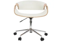 Miliboo Fauteuil De Bureau-Chaise de bureau à roulettes design blanc, bois clair et acier chromé ARAMIS