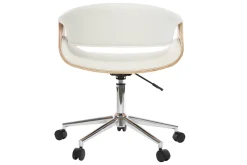 Miliboo Fauteuil De Bureau-Chaise de bureau à roulettes design blanc, bois clair et acier chromé ARAMIS