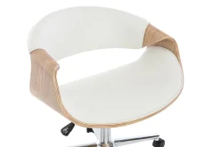 Miliboo Fauteuil De Bureau-Chaise de bureau à roulettes design blanc, bois clair et acier chromé ARAMIS