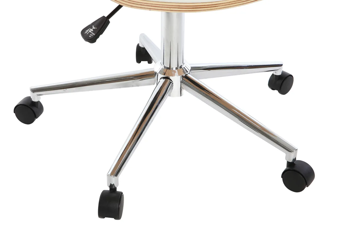 Miliboo Fauteuil De Bureau-Chaise de bureau à roulettes design blanc, bois clair et acier chromé ARAMIS