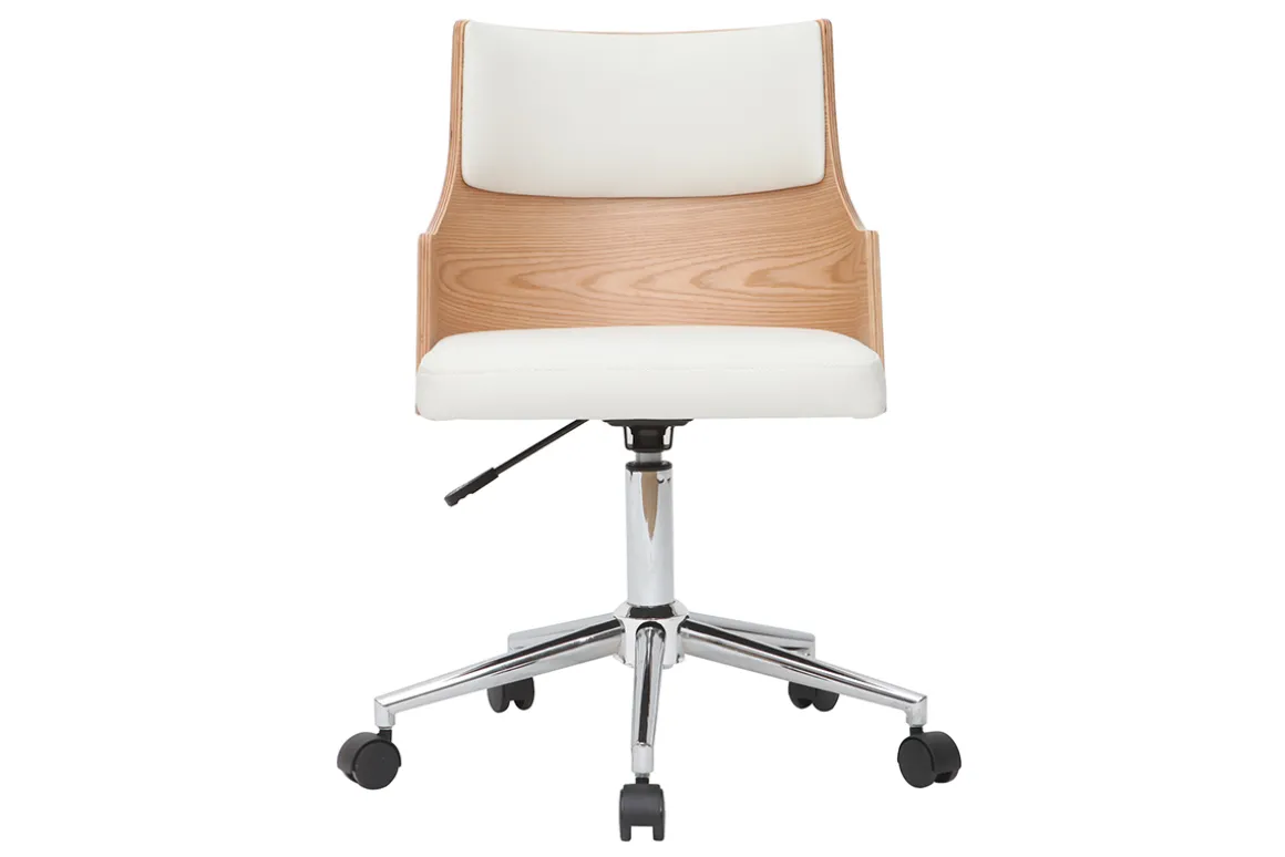 Miliboo Fauteuil De Bureau|Fauteuil De Bureau Petit Prix-Chaise de bureau à roulettes design blanc, bois clair et acier chromé MAYOL
