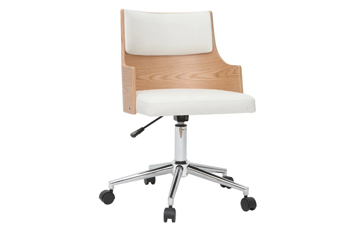 Miliboo Fauteuil De Bureau|Fauteuil De Bureau Petit Prix-Chaise de bureau à roulettes design blanc, bois clair et acier chromé MAYOL