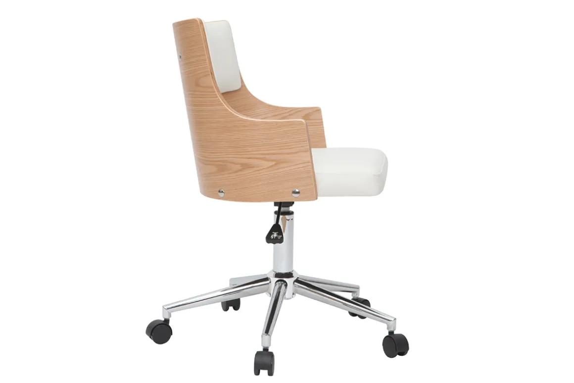 Miliboo Fauteuil De Bureau|Fauteuil De Bureau Petit Prix-Chaise de bureau à roulettes design blanc, bois clair et acier chromé MAYOL